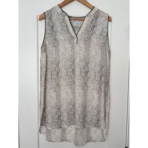 Carolina Belle Montreal Womens Grey Snakeskin Sleeveless V-Neck Blouse L